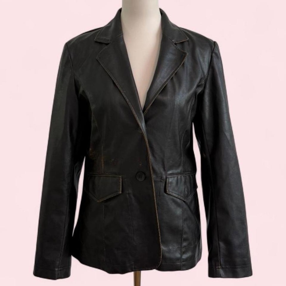 Vintage Distressed‎ Brown PVC Blazer Jacket — Size M